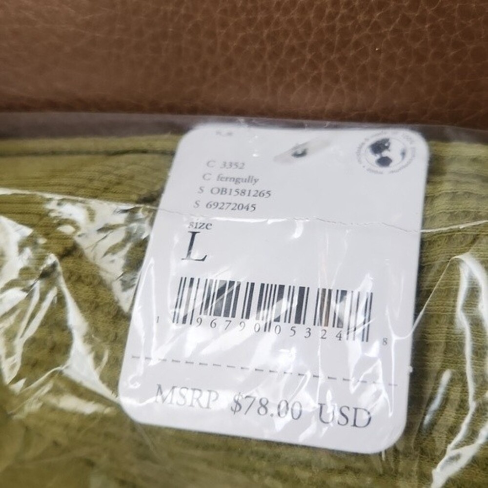 Free People Santa Clara Thermal Shirt Top Long Sleeve Green size L - Picture 7 of 14
